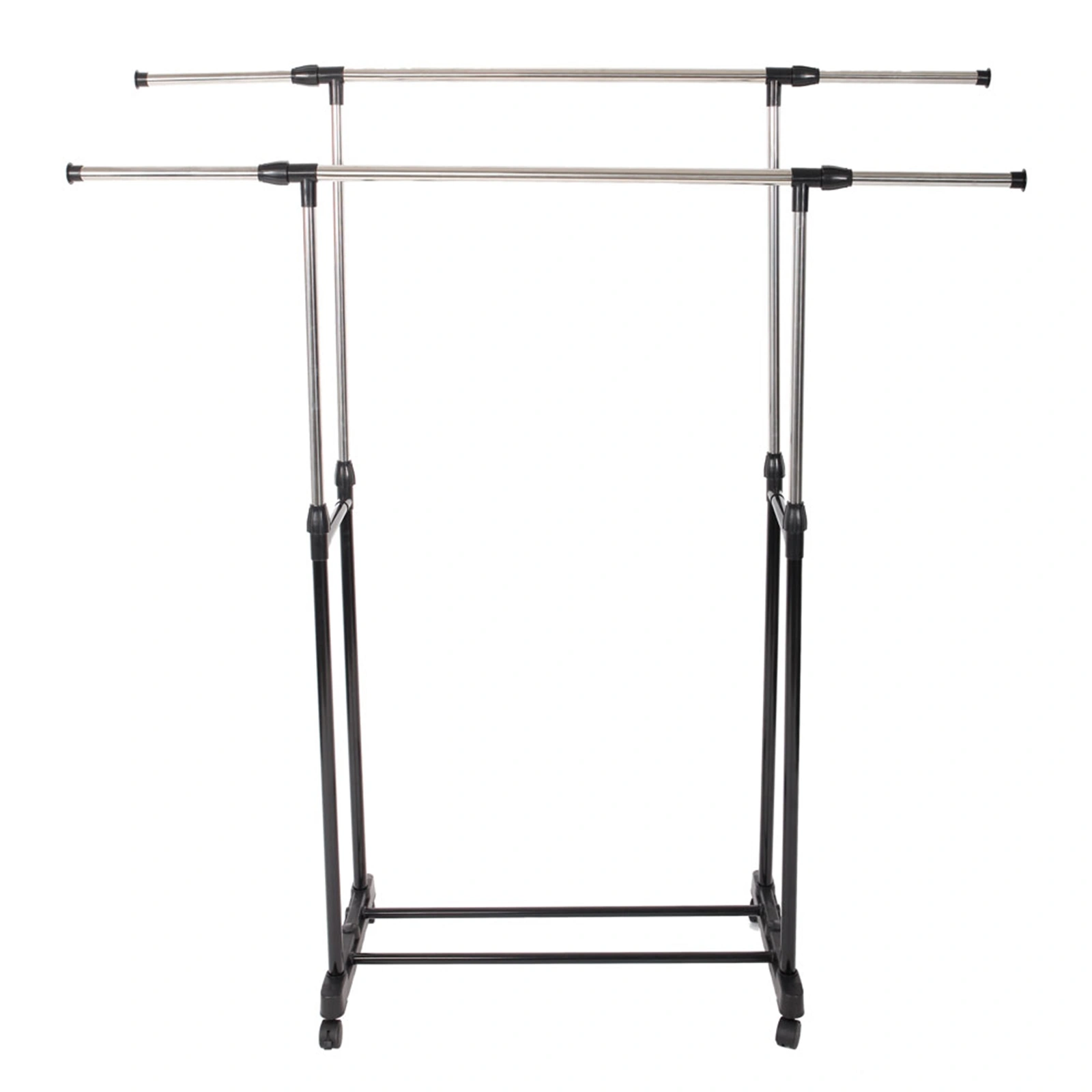 YJ-04 Dual-Bar Clothes Rack, Vertical & Horizontal Stretching Stand with Shoe Shelf, Black & Silver view 2