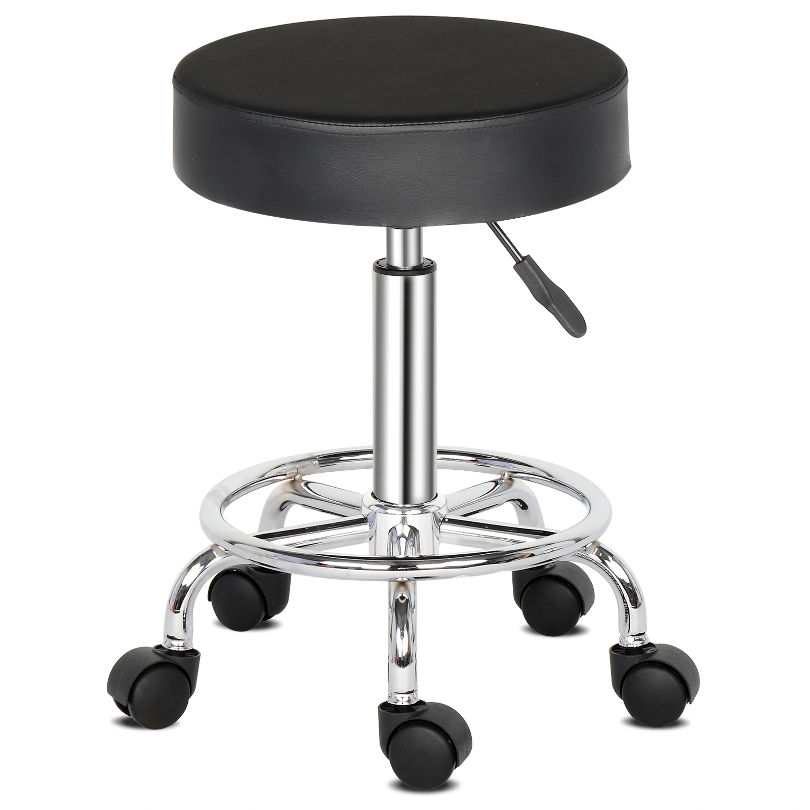 Professional Salon Stool with Spider Base - 8cm Thick Molded Foam, Semi-PU Leather, SGS Certified Gas Lift, 150kg Capacity, Nylon Casters (Black) view 3