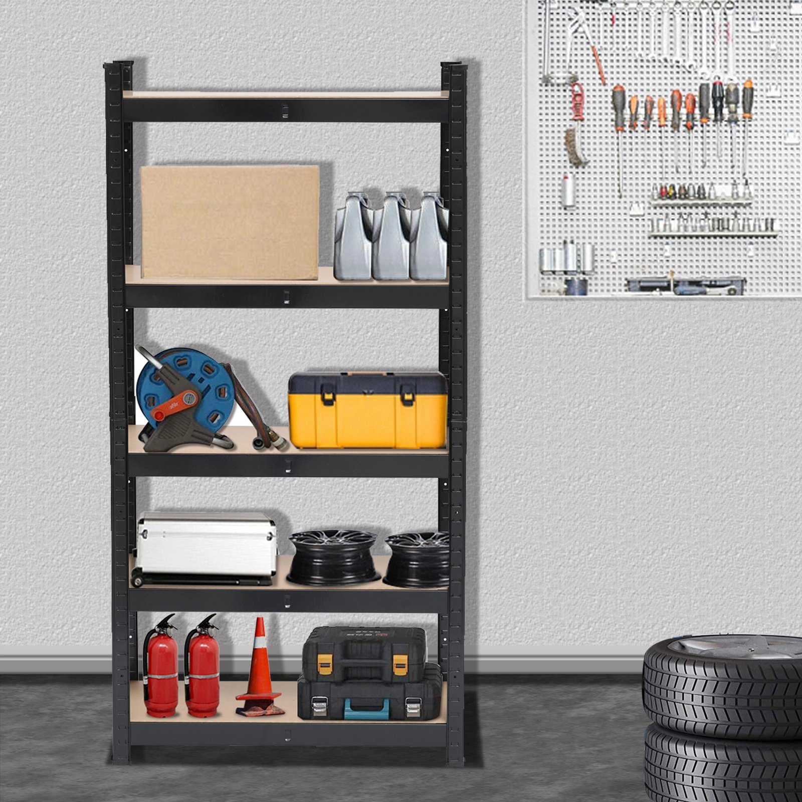 UK Heavy Duty 5-Tier Metal Shelving Rack Garage Storage Shelf Unit - Black