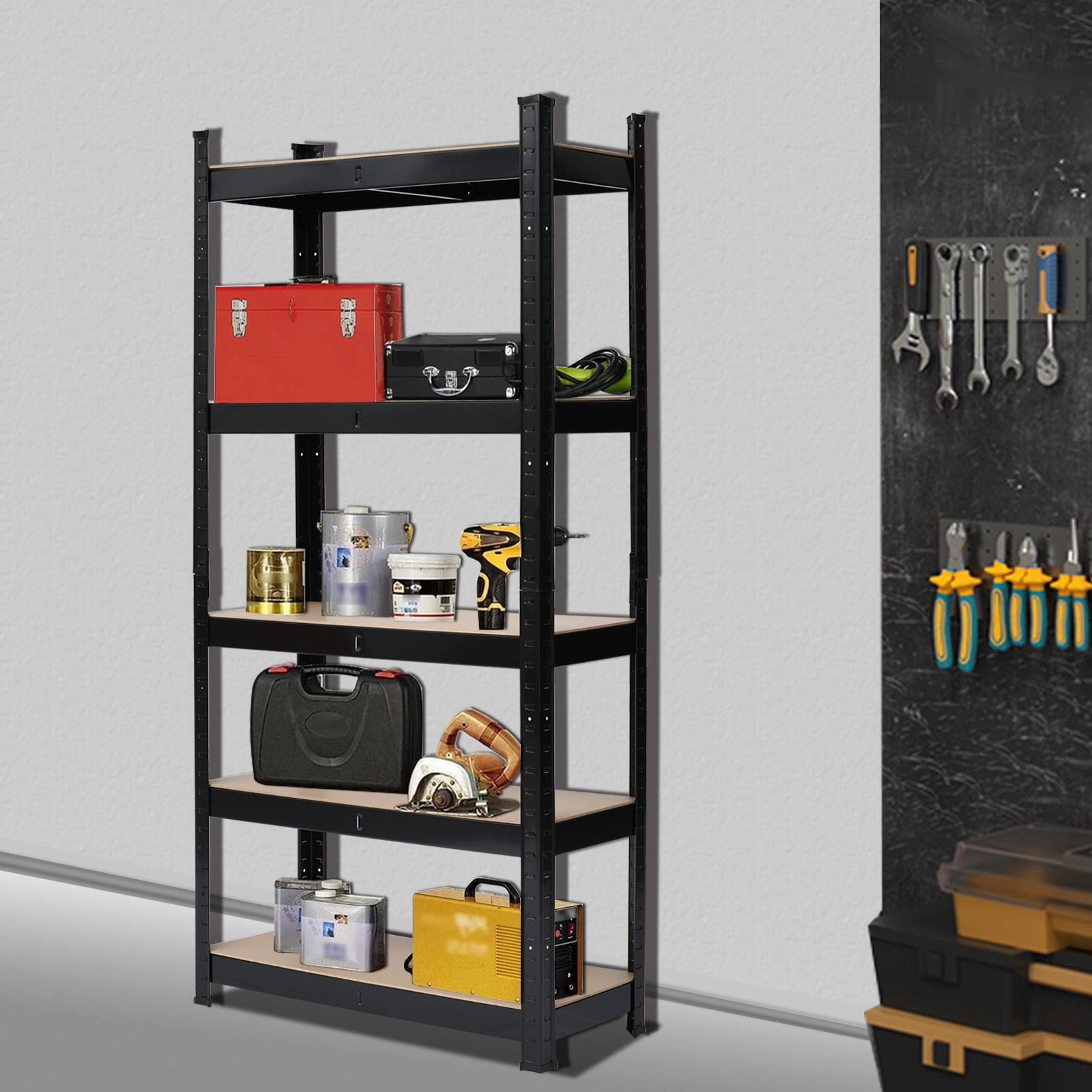 UK Heavy Duty 5-Tier Metal Shelving Rack Garage Storage Shelf Unit - Black view 3
