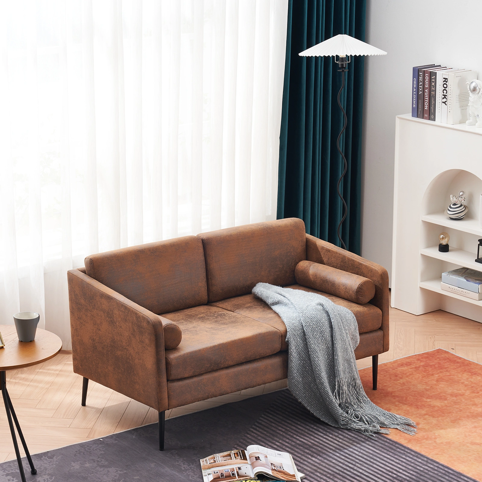 134x71x74cm Brown Two-Seater Surrounding Sofa with Pillow - Hot Stamping Fabric Indoor Couch view 3