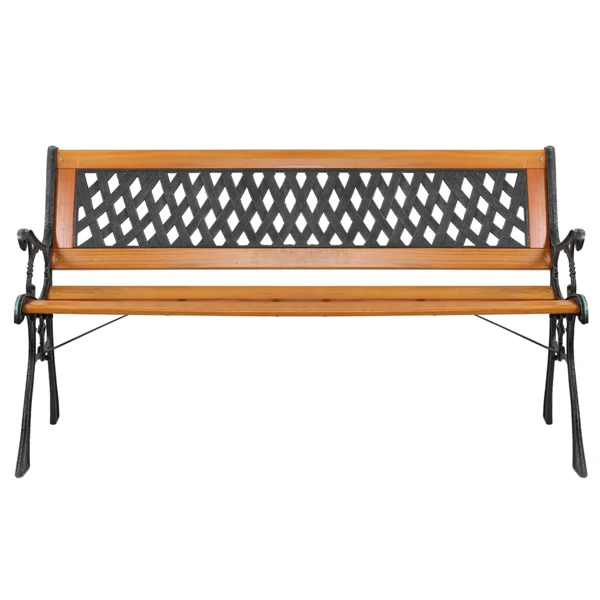 49" Garden Bench Patio Porch Chair Deck Hardwood Cast Iron Love Seat Weave Style Back view 5