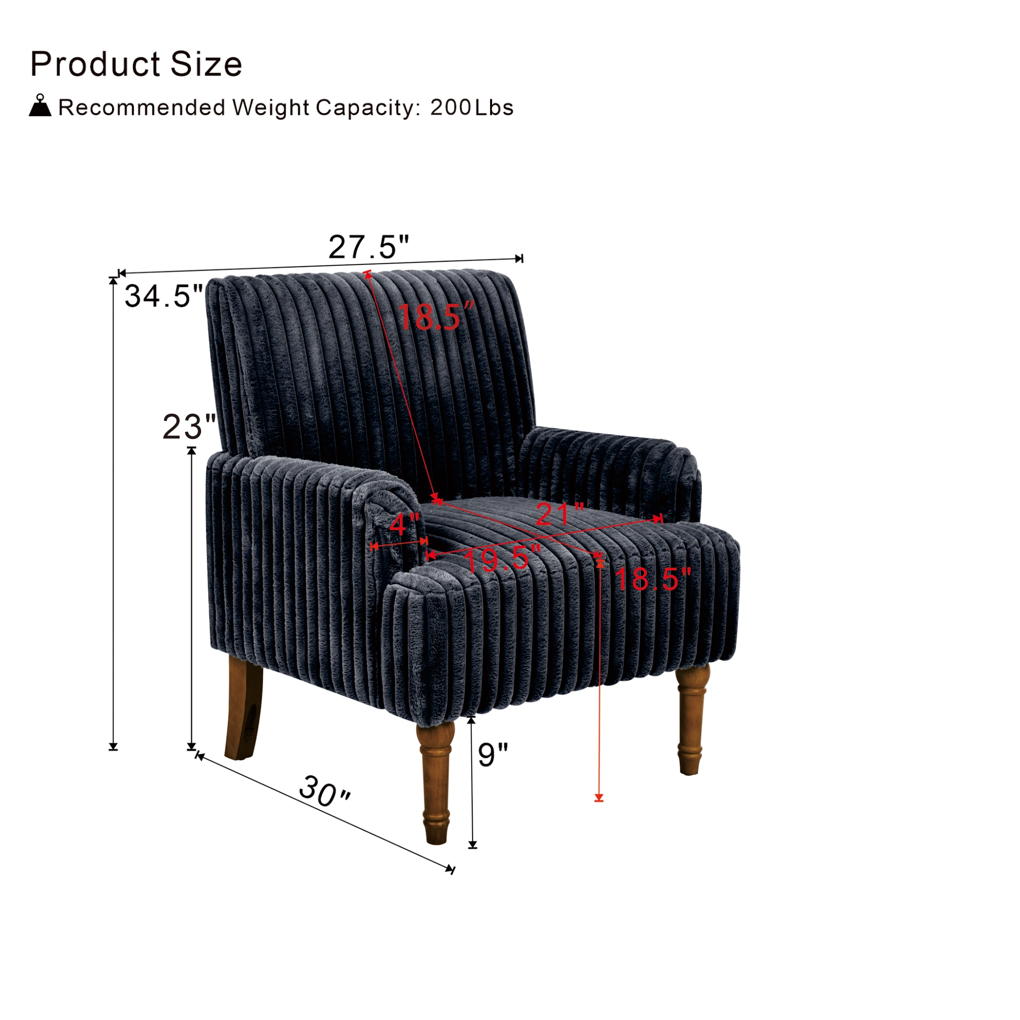 Modern Corduroy Accent Chair, 3.5cm Wide Wale Upholstered Armchair with 9" Solid Wood Legs, Dark Gray Living Room Chair view 4