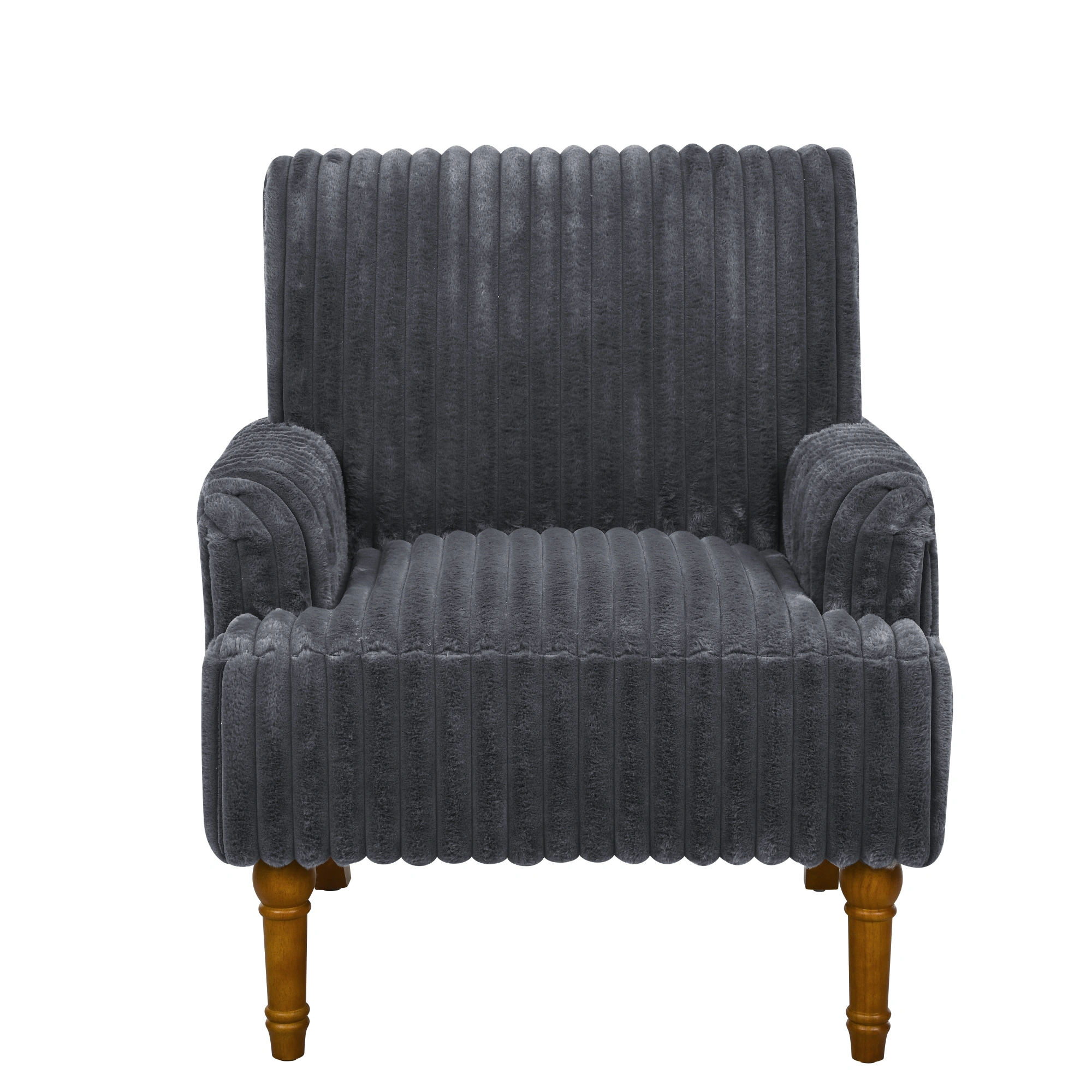 Modern Corduroy Accent Chair, 3.5cm Wide Wale Upholstered Armchair with 9" Solid Wood Legs, Dark Gray Living Room Chair view 5