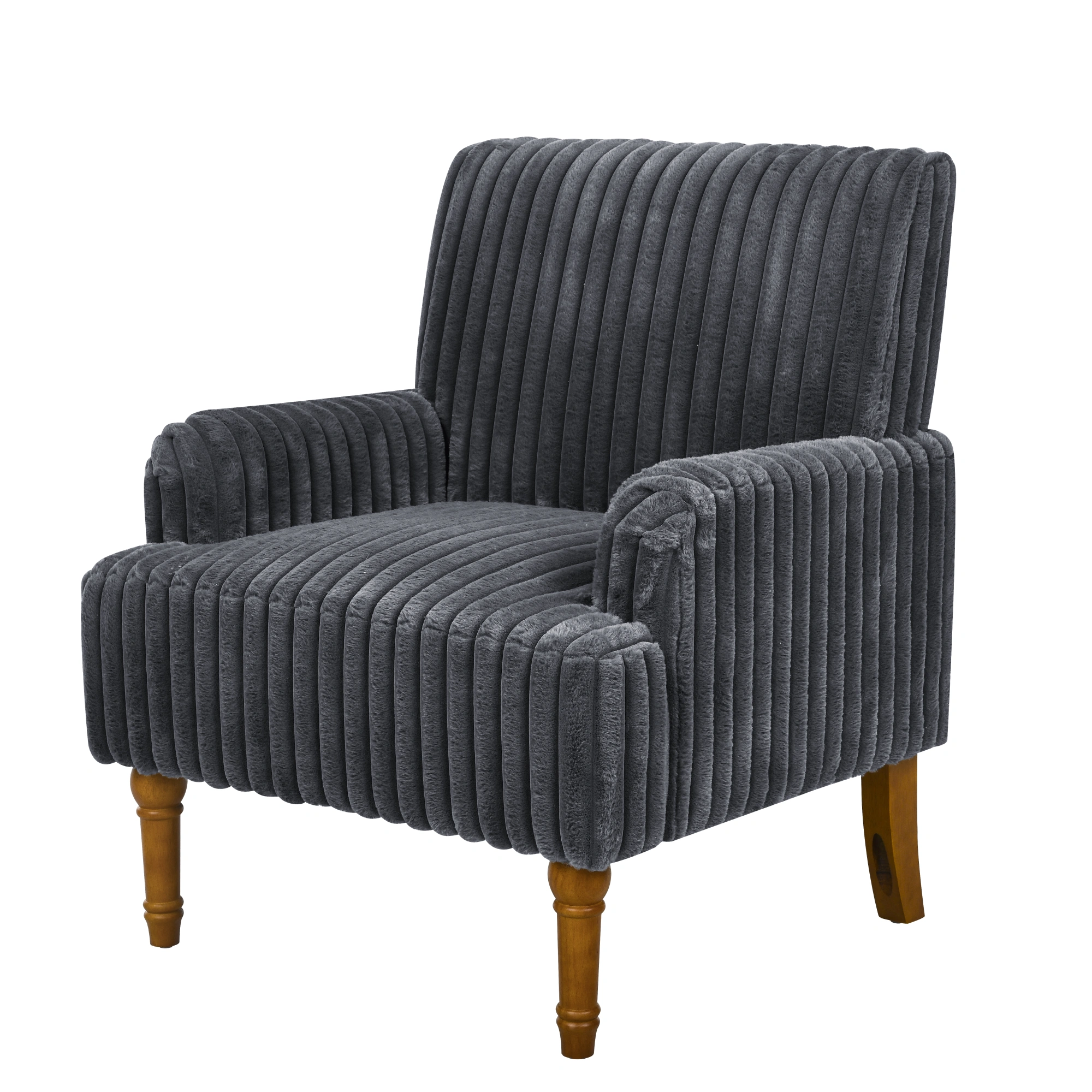 Modern Corduroy Accent Chair, 3.5cm Wide Wale Upholstered Armchair with 9" Solid Wood Legs, Dark Gray Living Room Chair view 7
