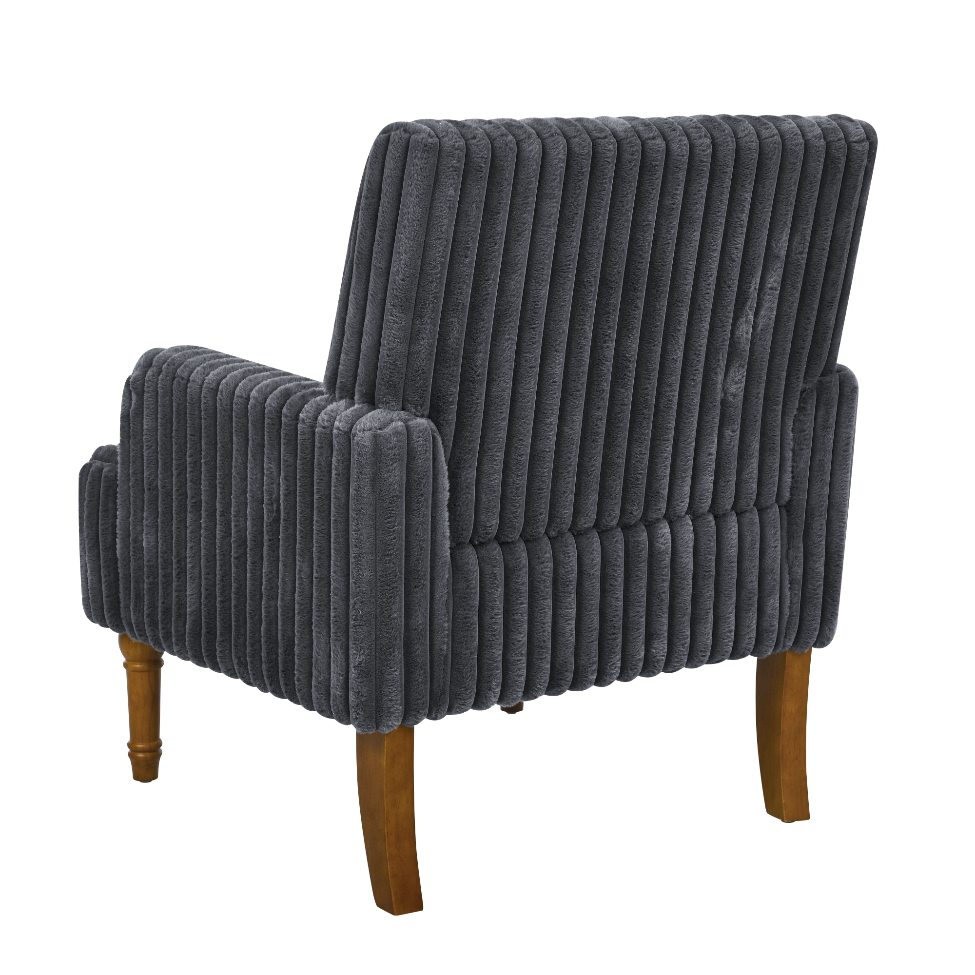 Modern Corduroy Accent Chair, 3.5cm Wide Wale Upholstered Armchair with 9" Solid Wood Legs, Dark Gray Living Room Chair view 8