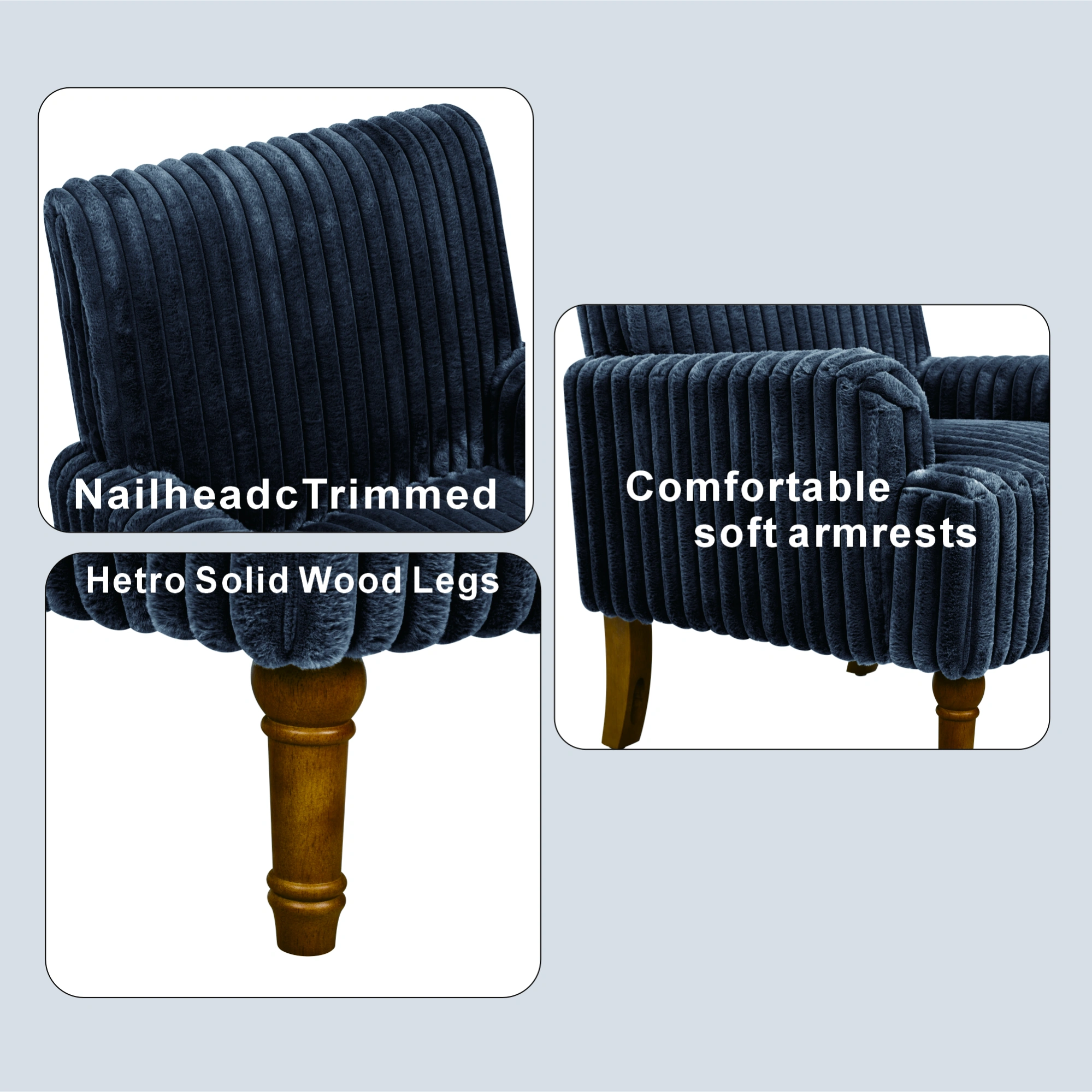 Modern Corduroy Accent Chair, 3.5cm Wide Wale Upholstered Armchair with 9" Solid Wood Legs, Dark Gray Living Room Chair view 9