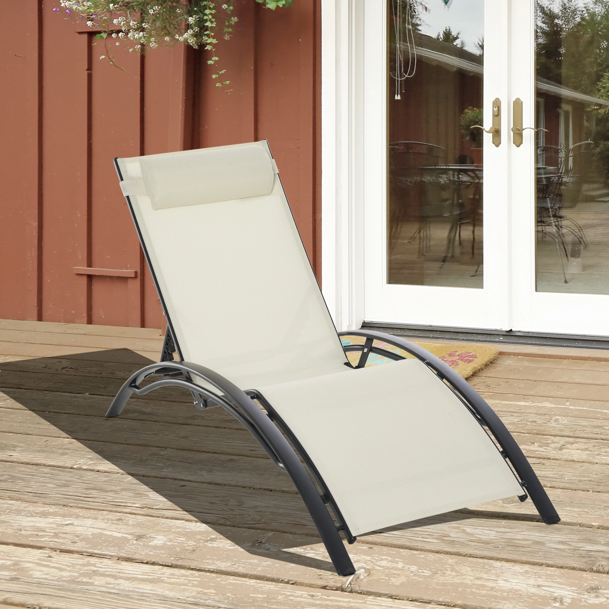 Folding Lounge Chair Recliner, Portable Rocking Chair with Cup Holder, Heavy Duty Steel Frame Outdoor Folding Chair for Patio Deck Garden