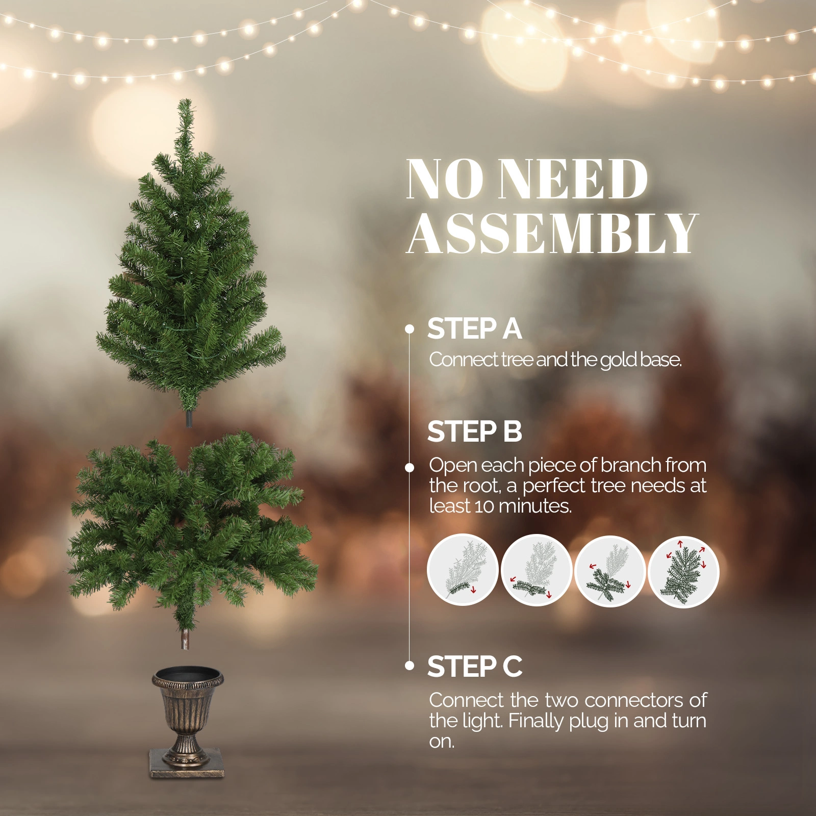 4 FT Pre-Lit Artificial Christmas Tree, Trophy Base, 120 Warm Lights, 211 Branch Tips, Remote Control, Green Potted Xmas Tree for Home Office Holiday Decor view 2