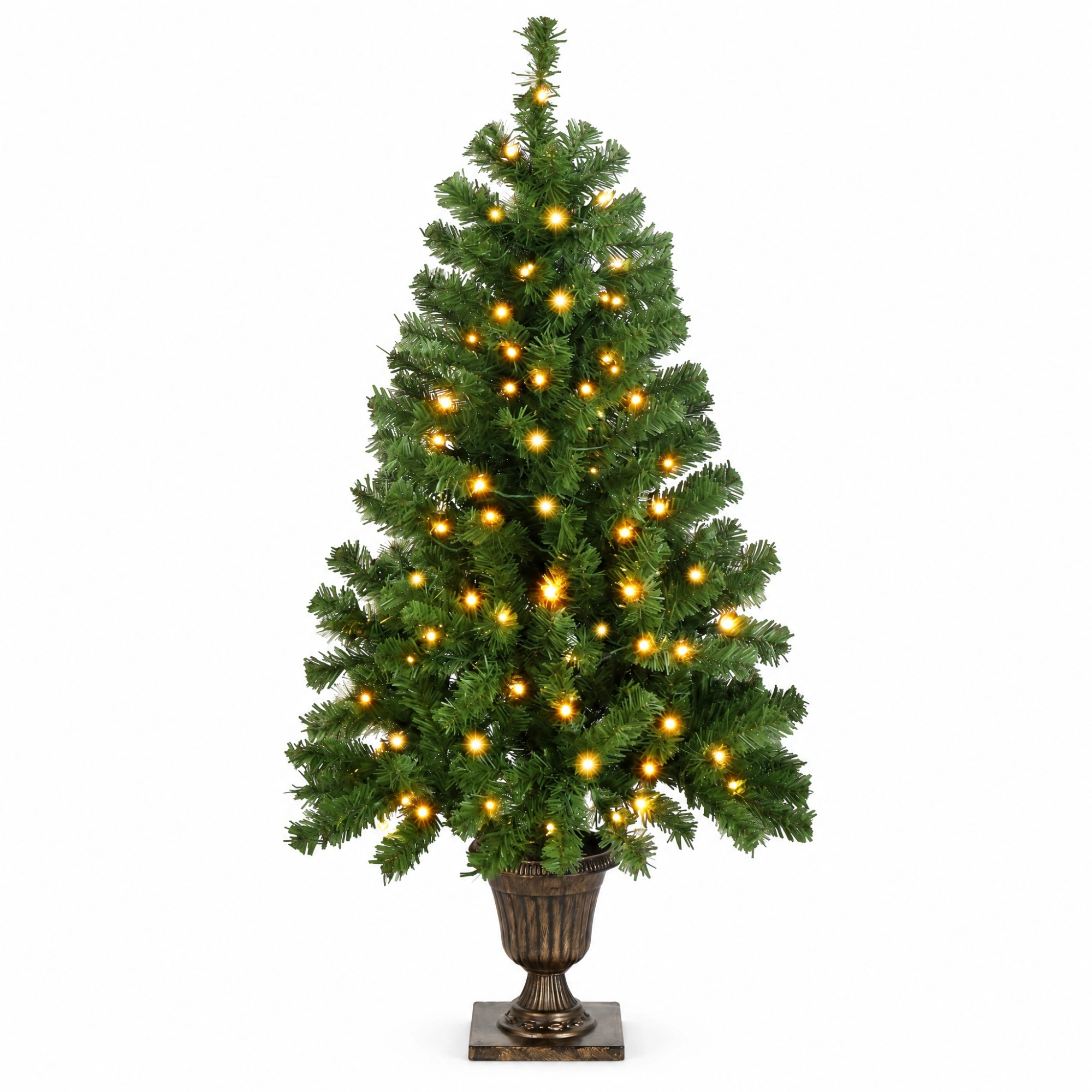 4 FT Pre-Lit Artificial Christmas Tree, Trophy Base, 120 Warm Lights, 211 Branch Tips, Remote Control, Green Potted Xmas Tree for Home Office Holiday Decor view 3
