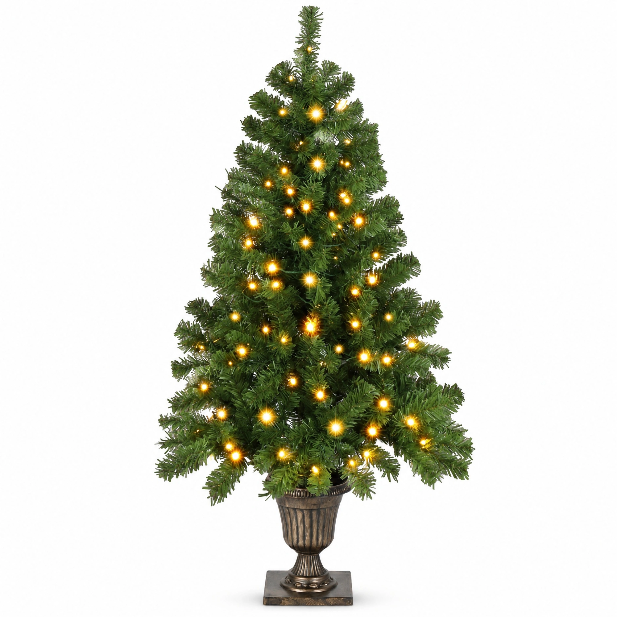 4 FT Pre-Lit Artificial Christmas Tree, Trophy Base, 120 Warm Lights, 211 Branch Tips, Remote Control, Green Potted Xmas Tree for Home Office Holiday Decor view 4