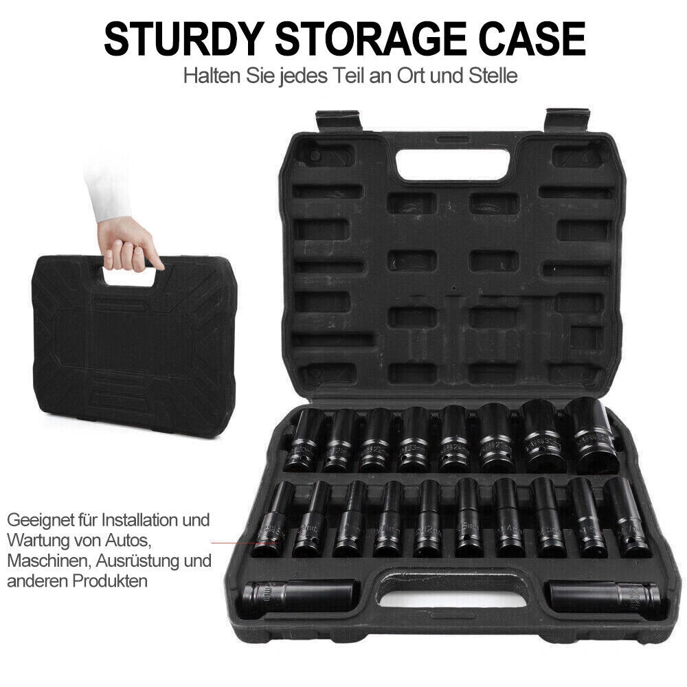 20 Piece Deep Impact Socket Set 1/2" Drive 6-Point Metric 8-32mm Heavy Duty Chrome Vanadium Tools UK view 2