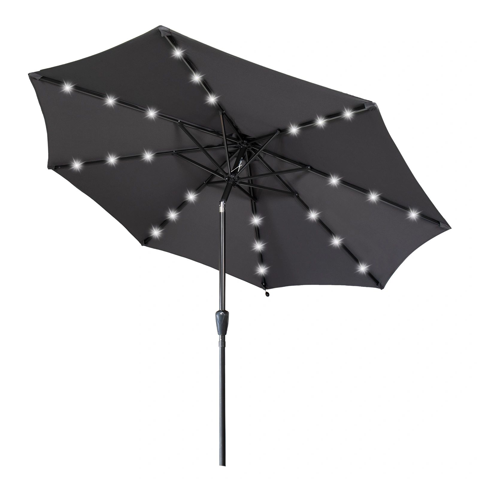 7M Garden Parasol Solar LED Lights, 8 Ribs Patio Umbrella, Crank Tilt UV Outdoor Sunshade