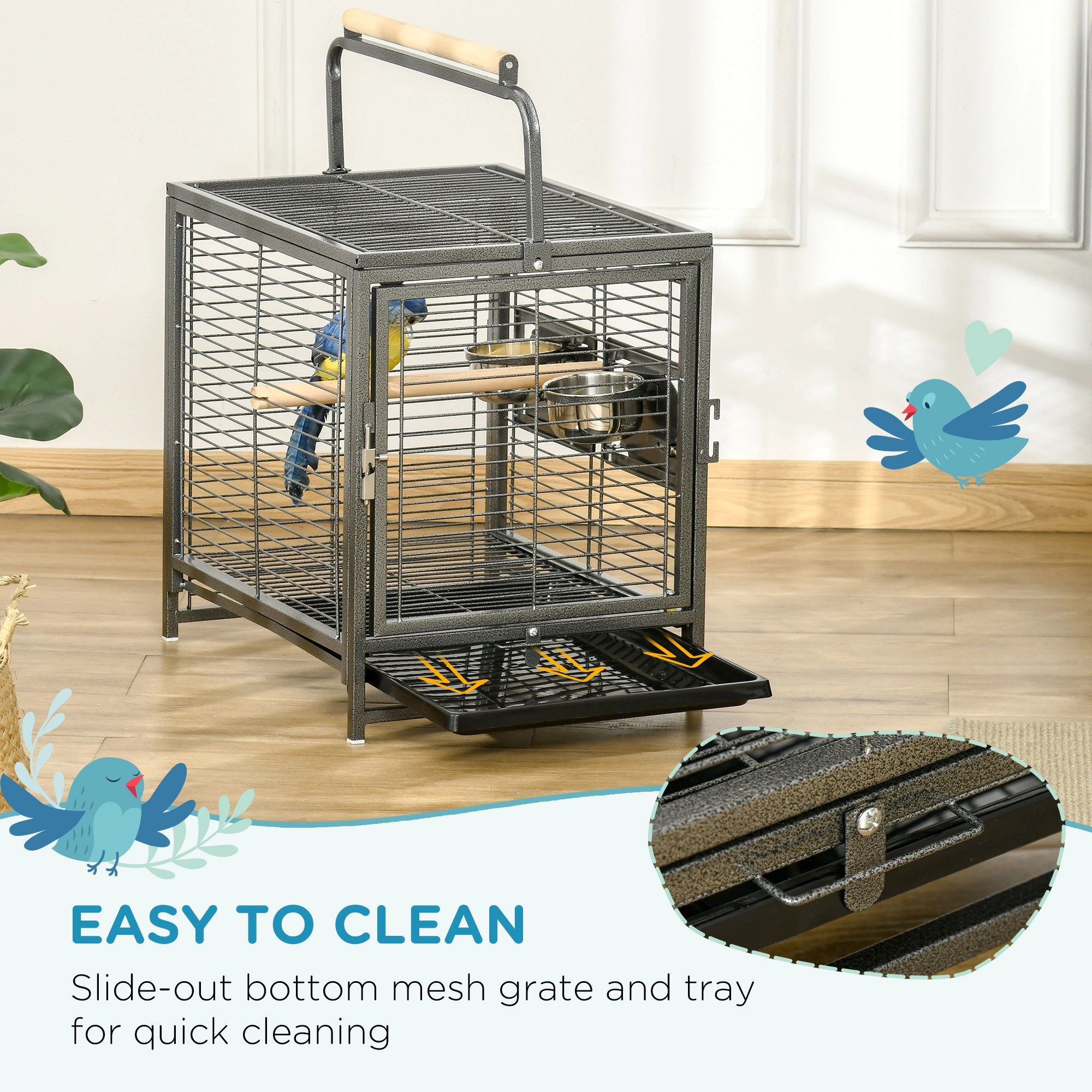 Indoor Bird Cage Flight Playpen with Stand for Parakeets Cockatiels Small Birds view 3