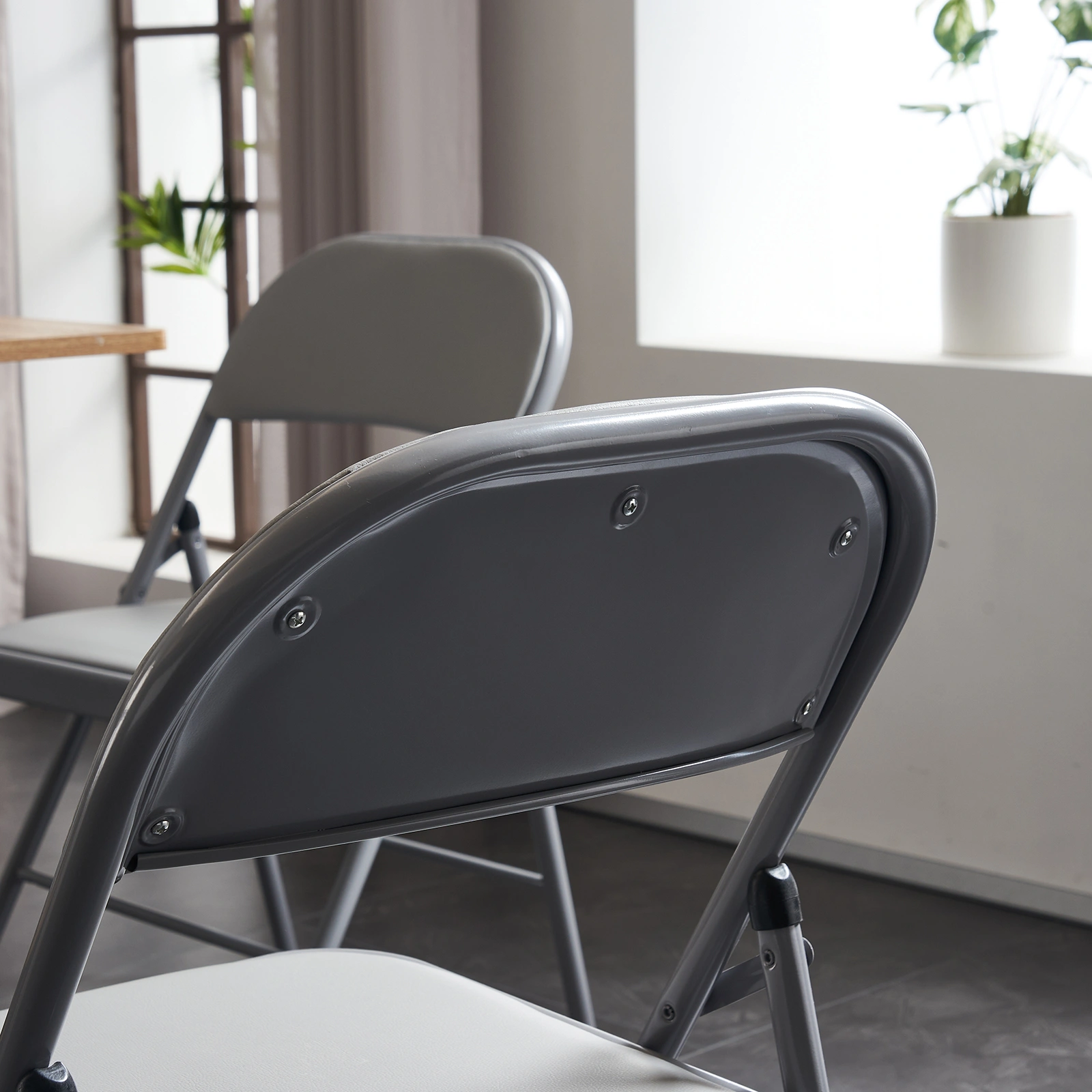 6pcs Elegant Foldable Iron & PVC Chairs for Convention & Exhibition Gray view 26
