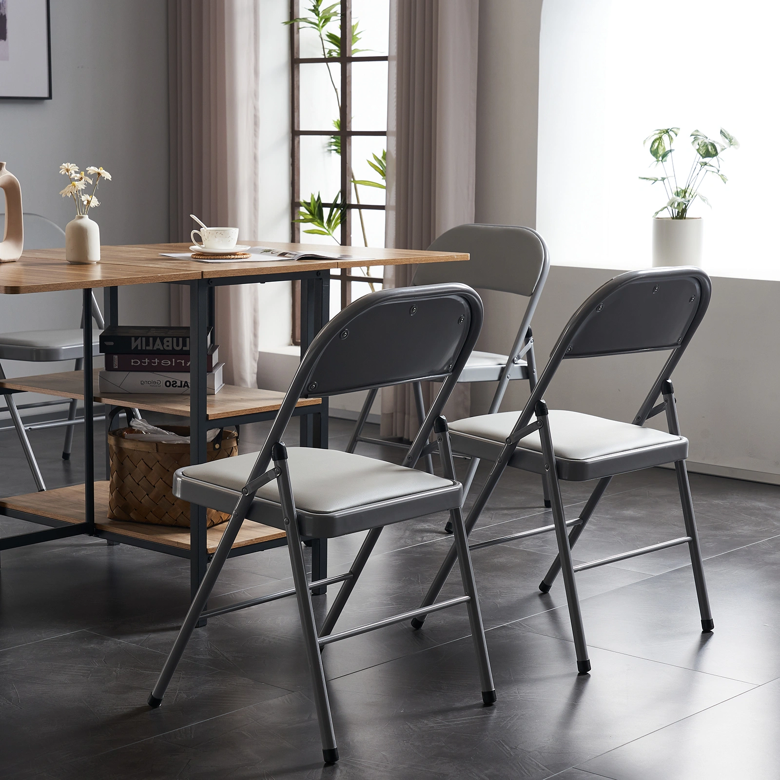 6pcs Elegant Foldable Iron & PVC Chairs for Convention & Exhibition Gray view 36