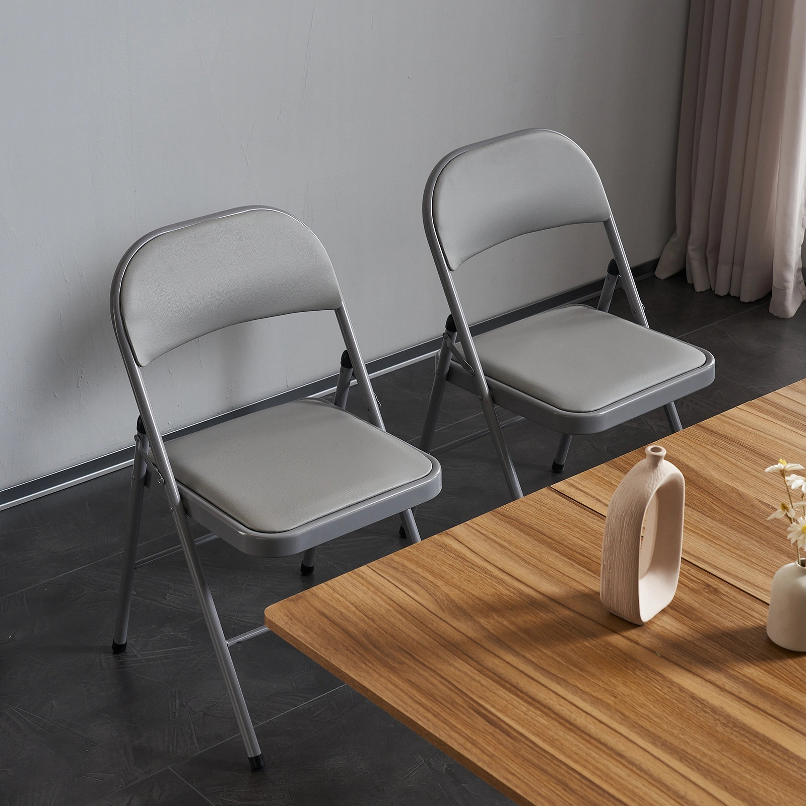 6pcs Elegant Foldable Iron & PVC Chairs for Convention & Exhibition Gray view 43