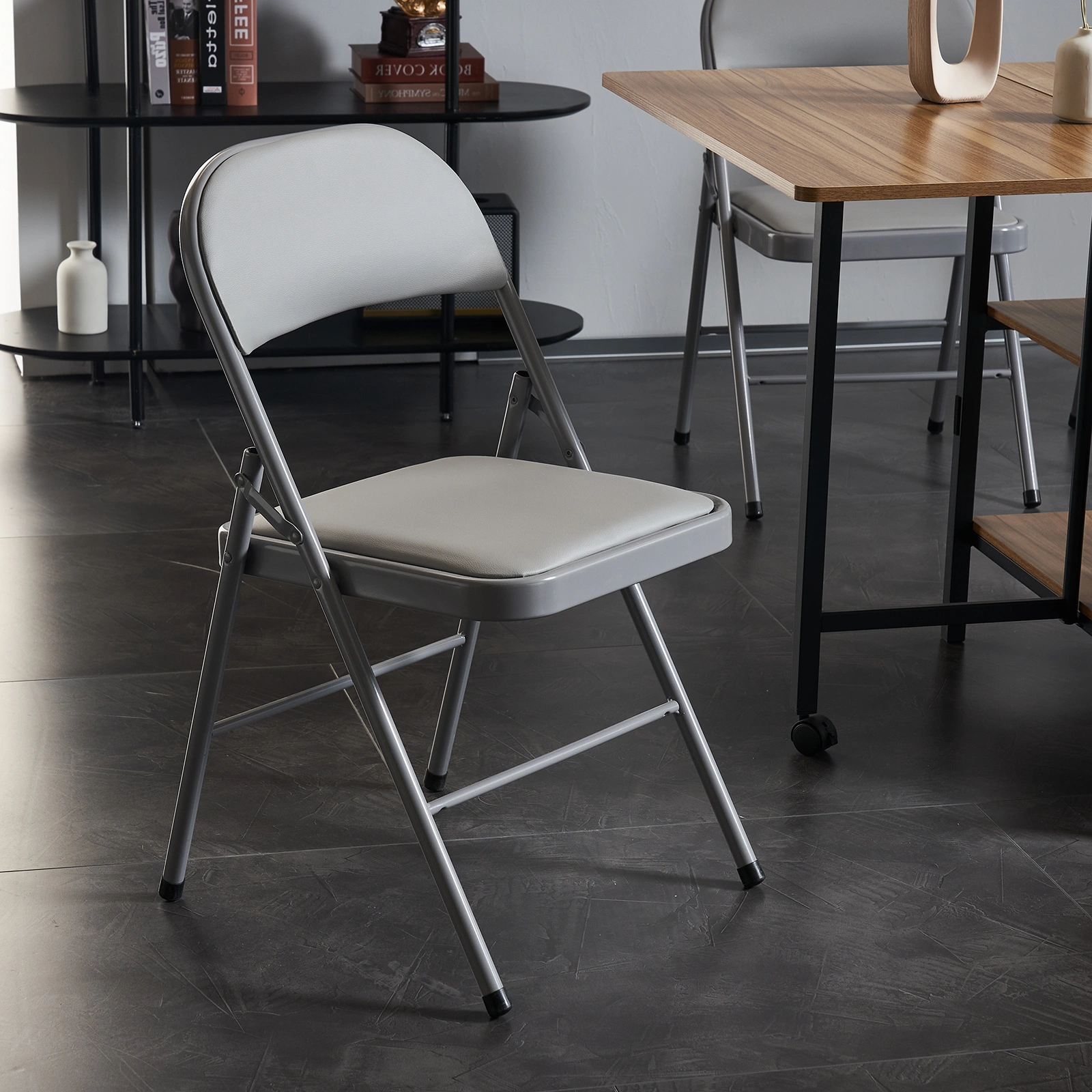 6pcs Elegant Foldable Iron & PVC Chairs for Convention & Exhibition Gray view 56