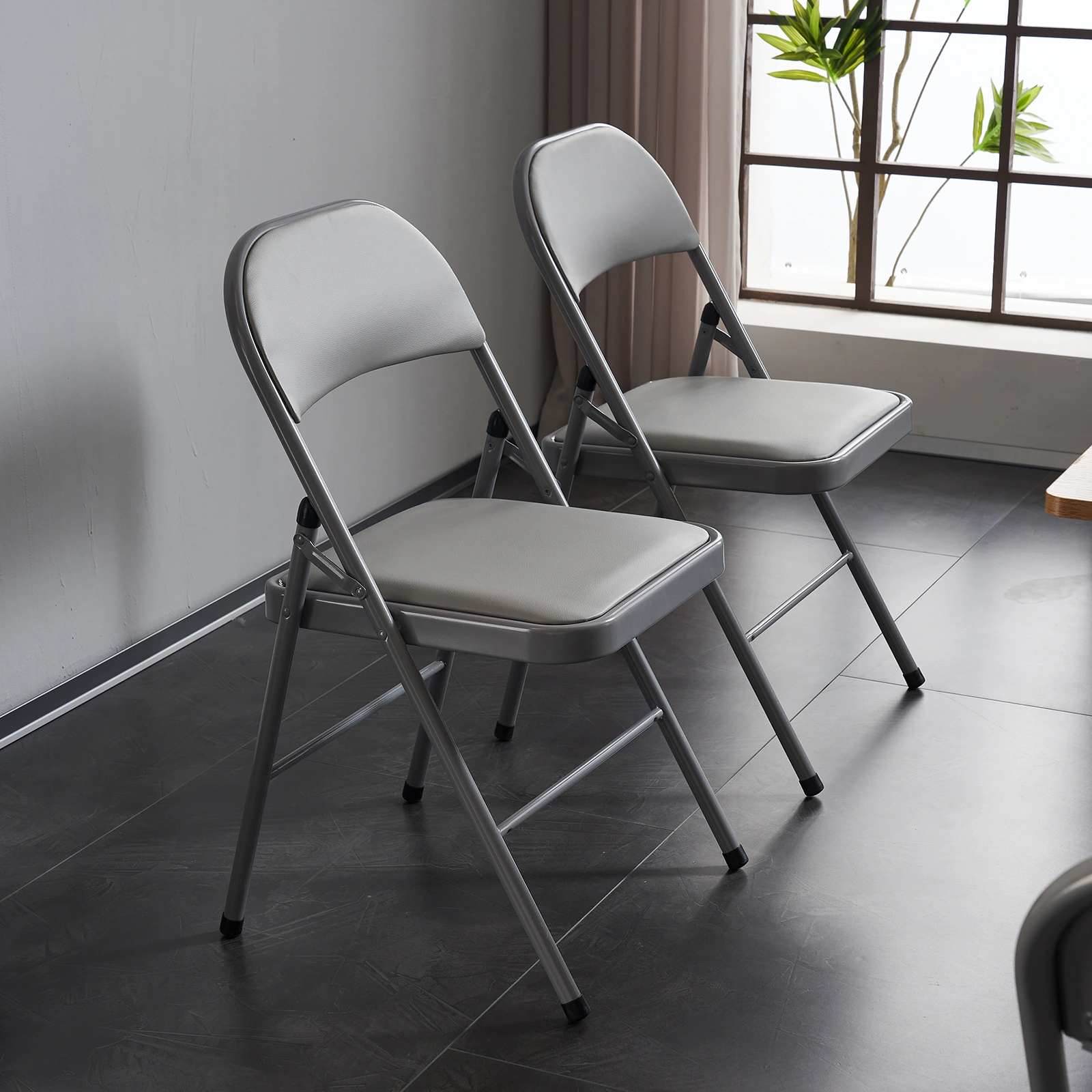 6pcs Elegant Foldable Iron & PVC Chairs for Convention & Exhibition Gray view 59