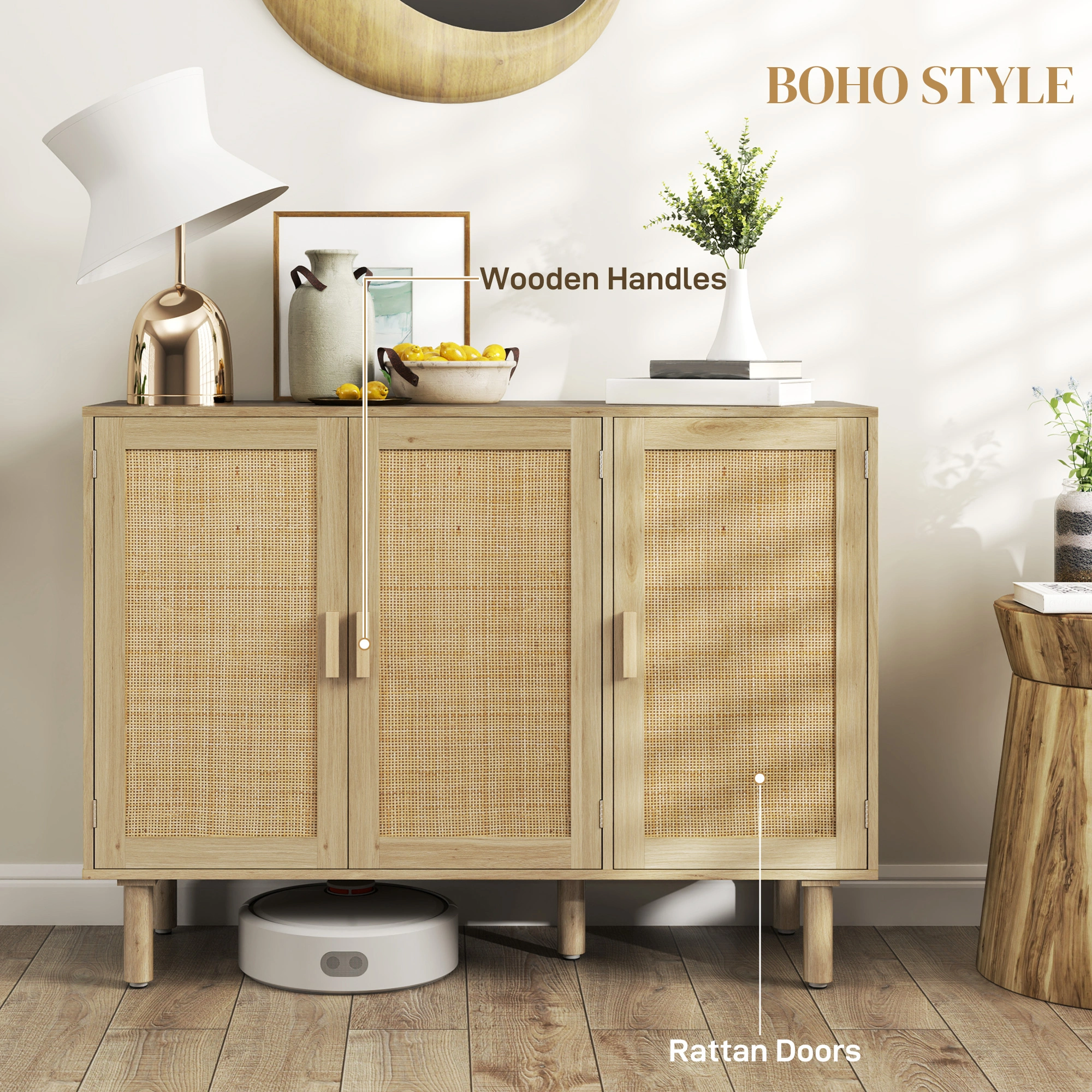 Heavy-Duty Kitchen Storage Cabinet - Tall Freestanding Cupboard with Adjustable Shelves - Modern Design for Home or Office Use