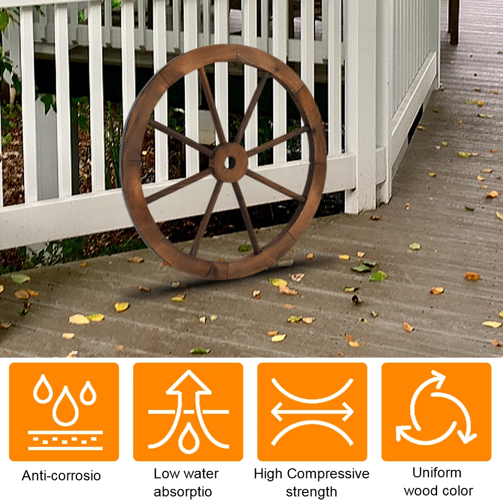 2pcs 24-Inch Old Western Style Garden Art Wall Decor Wooden Wagon Wheel Brown view 10