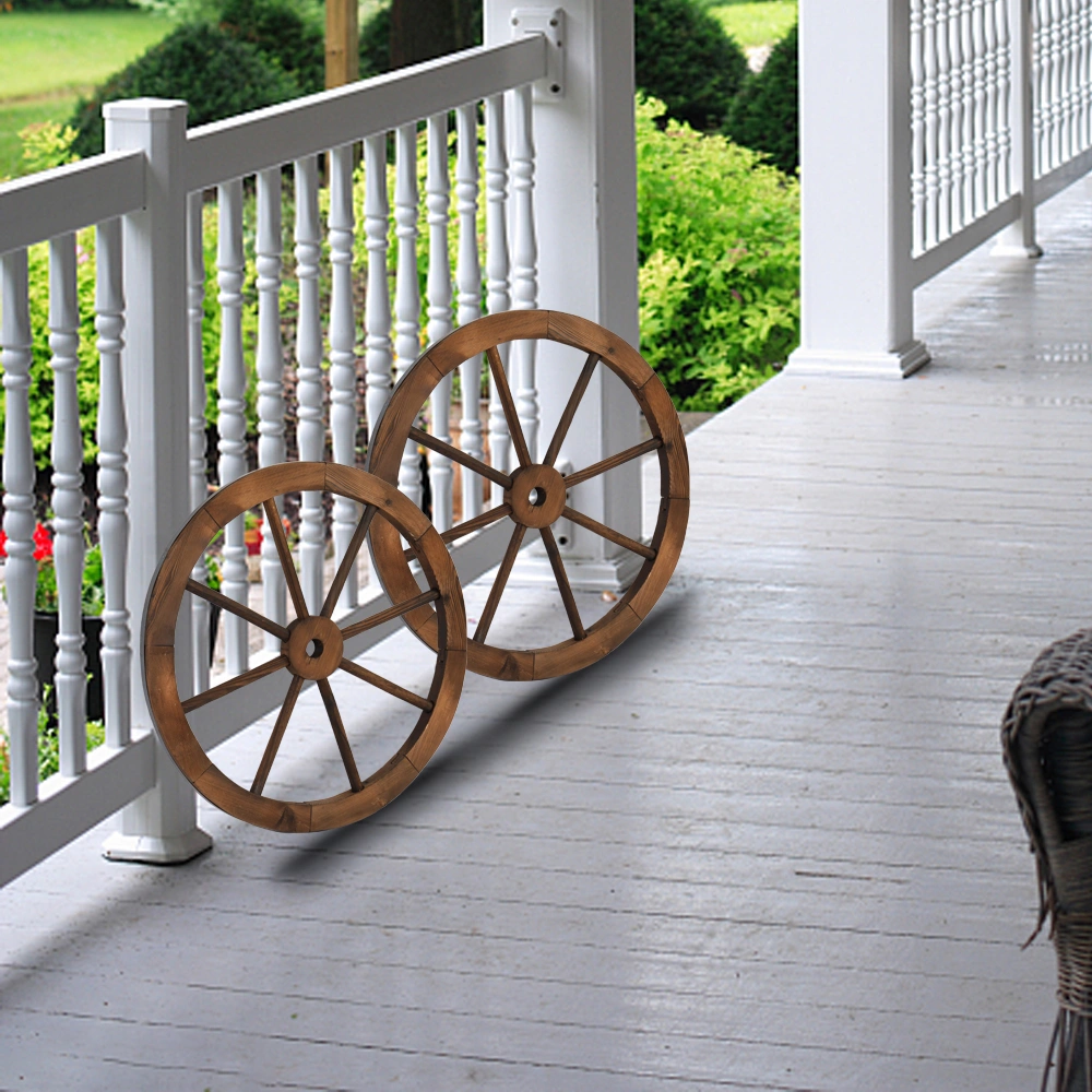 2pcs 24-Inch Old Western Style Garden Art Wall Decor Wooden Wagon Wheel Brown view 13