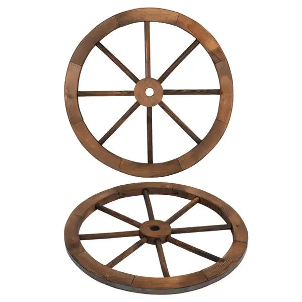 2pcs 24-Inch Old Western Style Garden Art Wall Decor Wooden Wagon Wheel Brown view 2