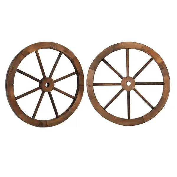 2pcs 24-Inch Old Western Style Garden Art Wall Decor Wooden Wagon Wheel Brown view 3