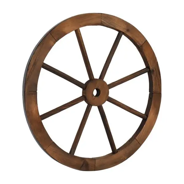 2pcs 24-Inch Old Western Style Garden Art Wall Decor Wooden Wagon Wheel Brown view 5