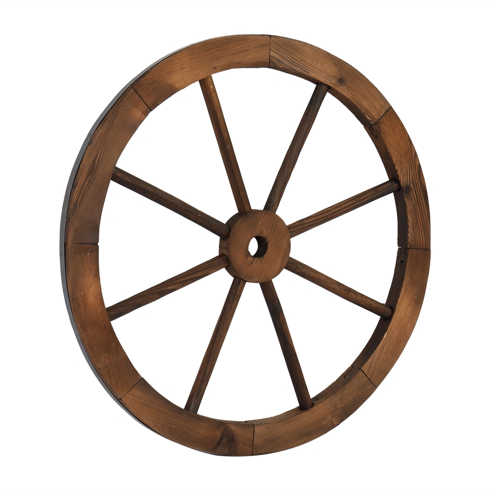 2pcs 24-Inch Old Western Style Garden Art Wall Decor Wooden Wagon Wheel Brown view 5