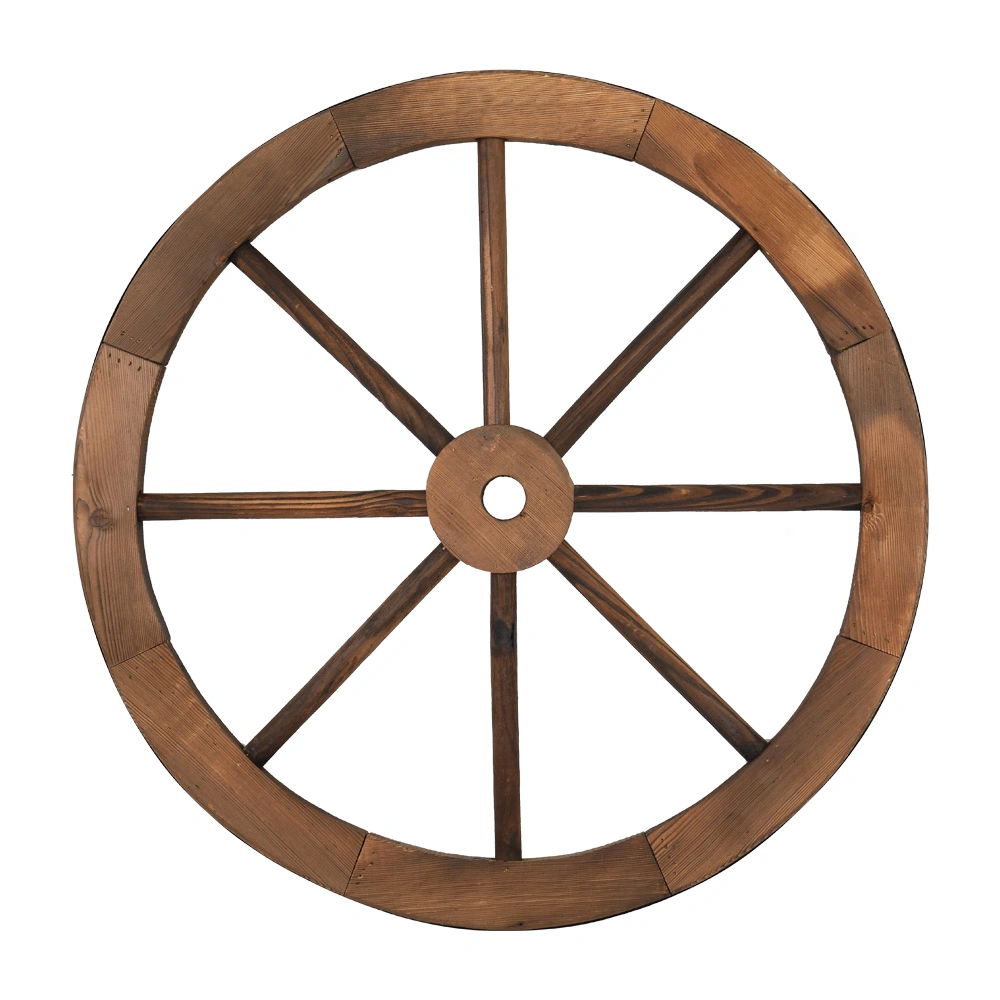 2pcs 24-Inch Old Western Style Garden Art Wall Decor Wooden Wagon Wheel Brown view 7