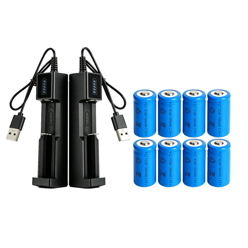8 Pack 16340 Rechargeable Batteries 3.7V Li-ion + 2 USB Charging Docks, 16340 Battery Charger Bundle view 4