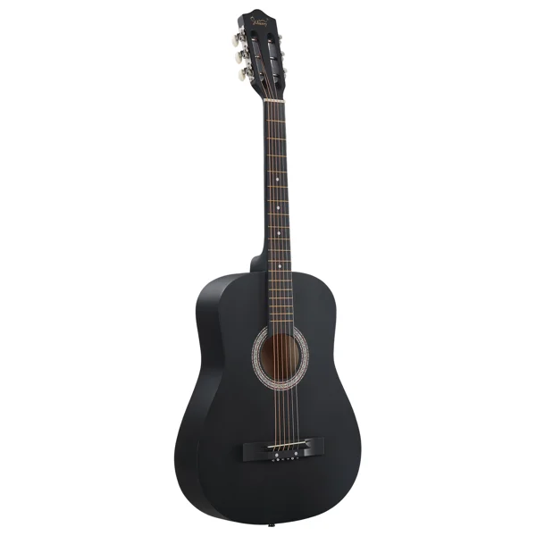 Matte Black 38-inch Round Acoustic Guitar with Picks, Strings, Capo, Case, Tuner, and Strap view 3
