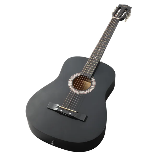Matte Black 38-inch Round Acoustic Guitar with Picks, Strings, Capo, Case, Tuner, and Strap view 6