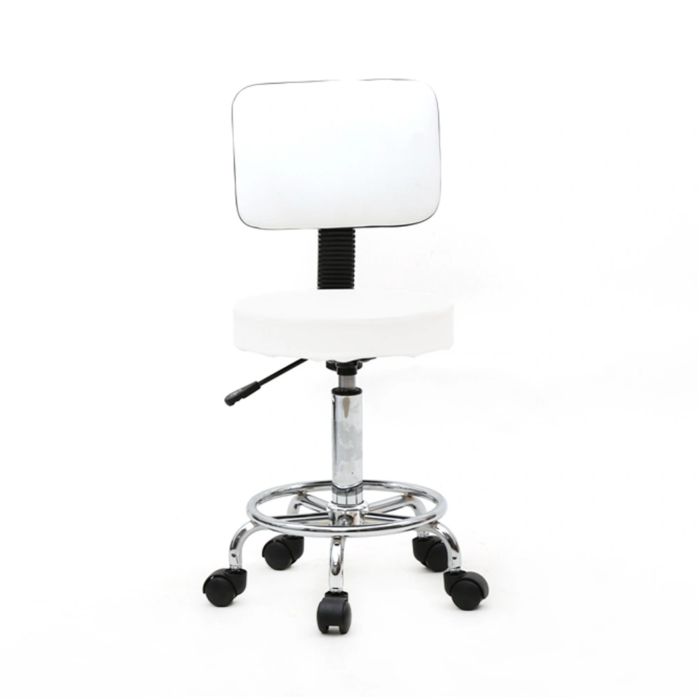 Adjustable Round Salon Stool with Backrest, Height-Adjustable Hairdresser Chair, White