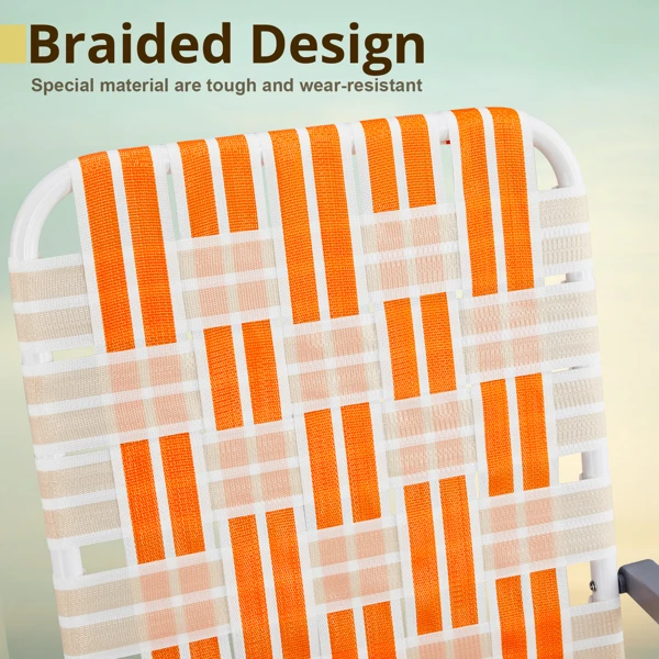 Set of 2 Webbed Folding Beach Chairs, Outdoor Patio Lawn Foldable Chairs for Camping Fishing Yard Poolside BBQ, Orange & White view 5