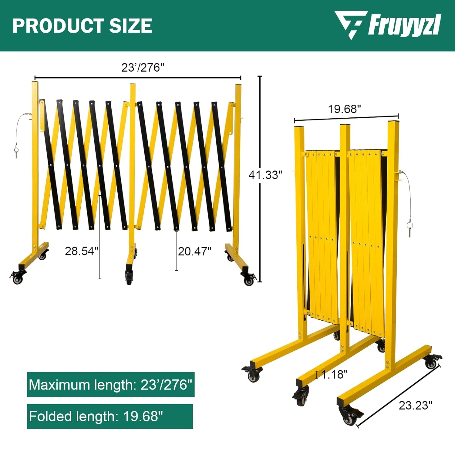 23ft Metal Expandable Barricade Gate, Retractable Accordion Safety Fence with Caster Wheels, Collapsible Outdoor Crowd Control Barrier, Easy Assembly view 2