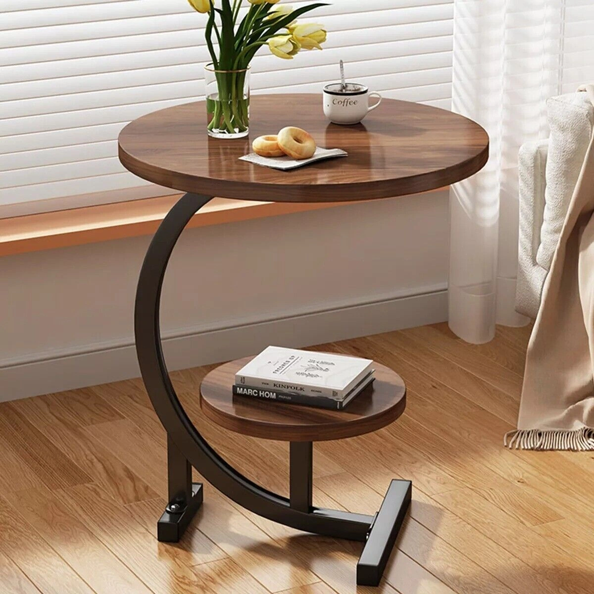 C Shaped Side Table Metal End Table for Sofa Living Room, Small Coffee Table & Bedside Nightstand view 2