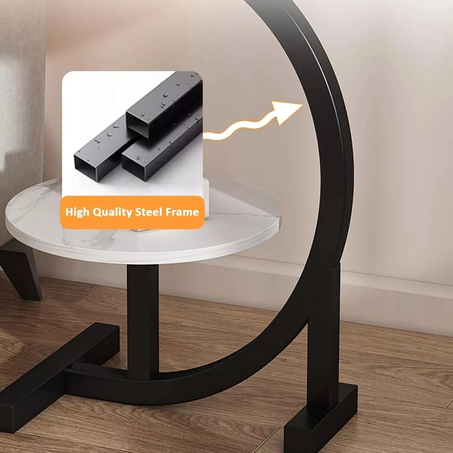 C Shaped Side Table Metal End Table for Sofa Living Room, Small Coffee Table & Bedside Nightstand view 5