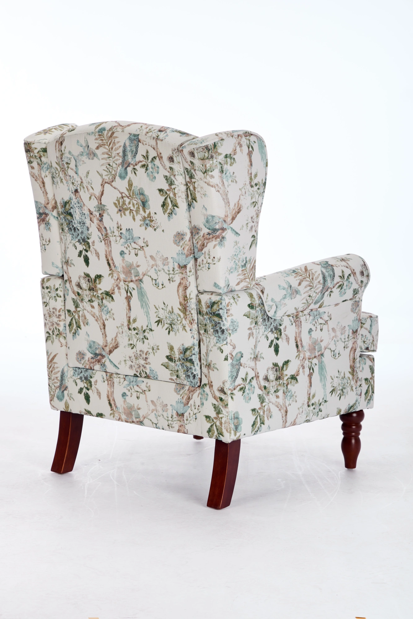 Modern Accent Chair with Retro Wood Legs, Comfy Upholstered Armchair, Floral Design Single Sofa Chair for Living Room Bedroom Office - Floral Blue Bird view 13