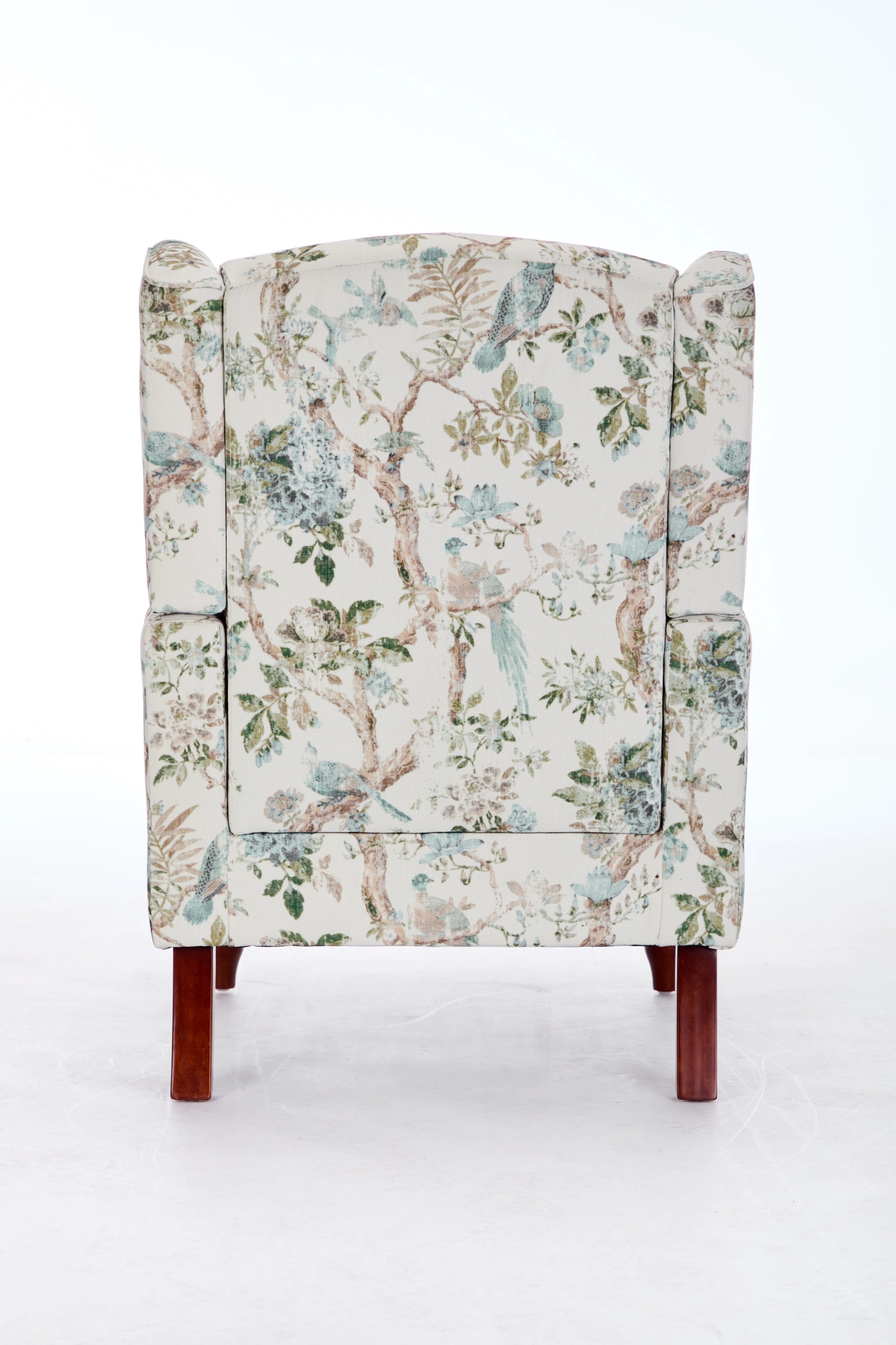 Modern Accent Chair with Retro Wood Legs, Comfy Upholstered Armchair, Floral Design Single Sofa Chair for Living Room Bedroom Office - Floral Blue Bird view 14