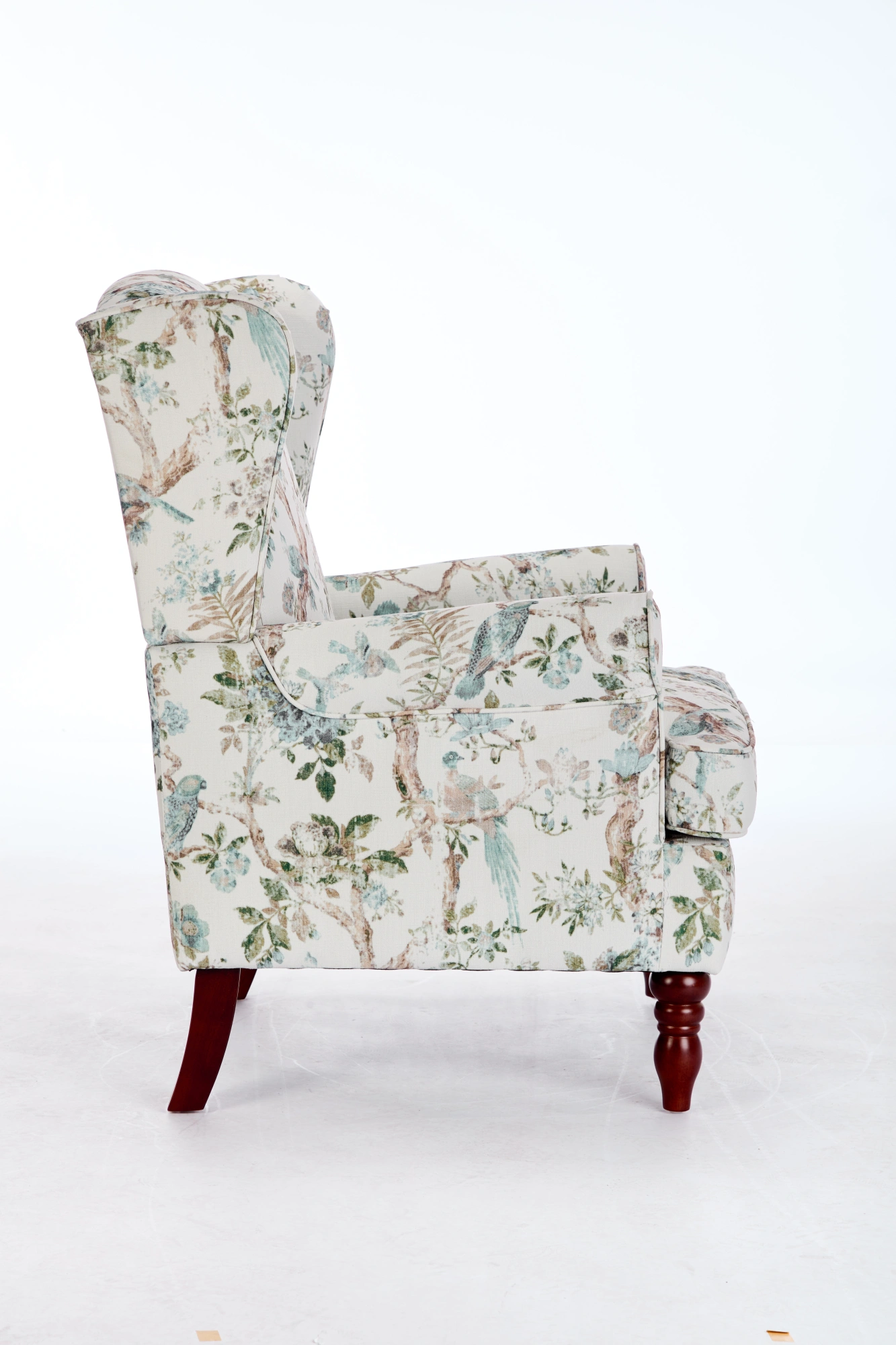 Modern Accent Chair with Retro Wood Legs, Comfy Upholstered Armchair, Floral Design Single Sofa Chair for Living Room Bedroom Office - Floral Blue Bird view 3