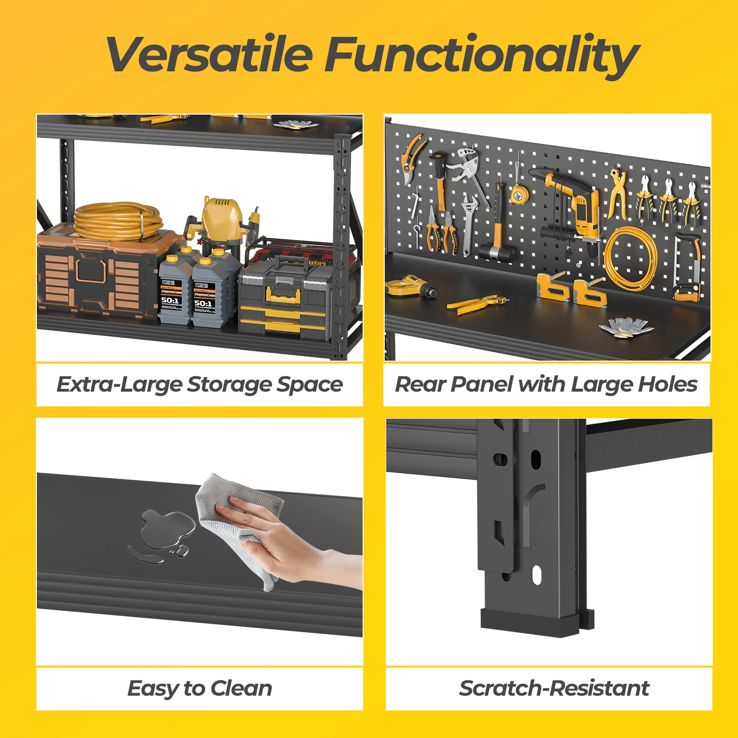 Heavy Duty Workbench 3000 lbs Capacity with Pegboard, Wheels, Adjustable Shelves, Tool Cart Work Table for Garage Warehouse, 47.2"H x 47.09"W x 19"D view 5