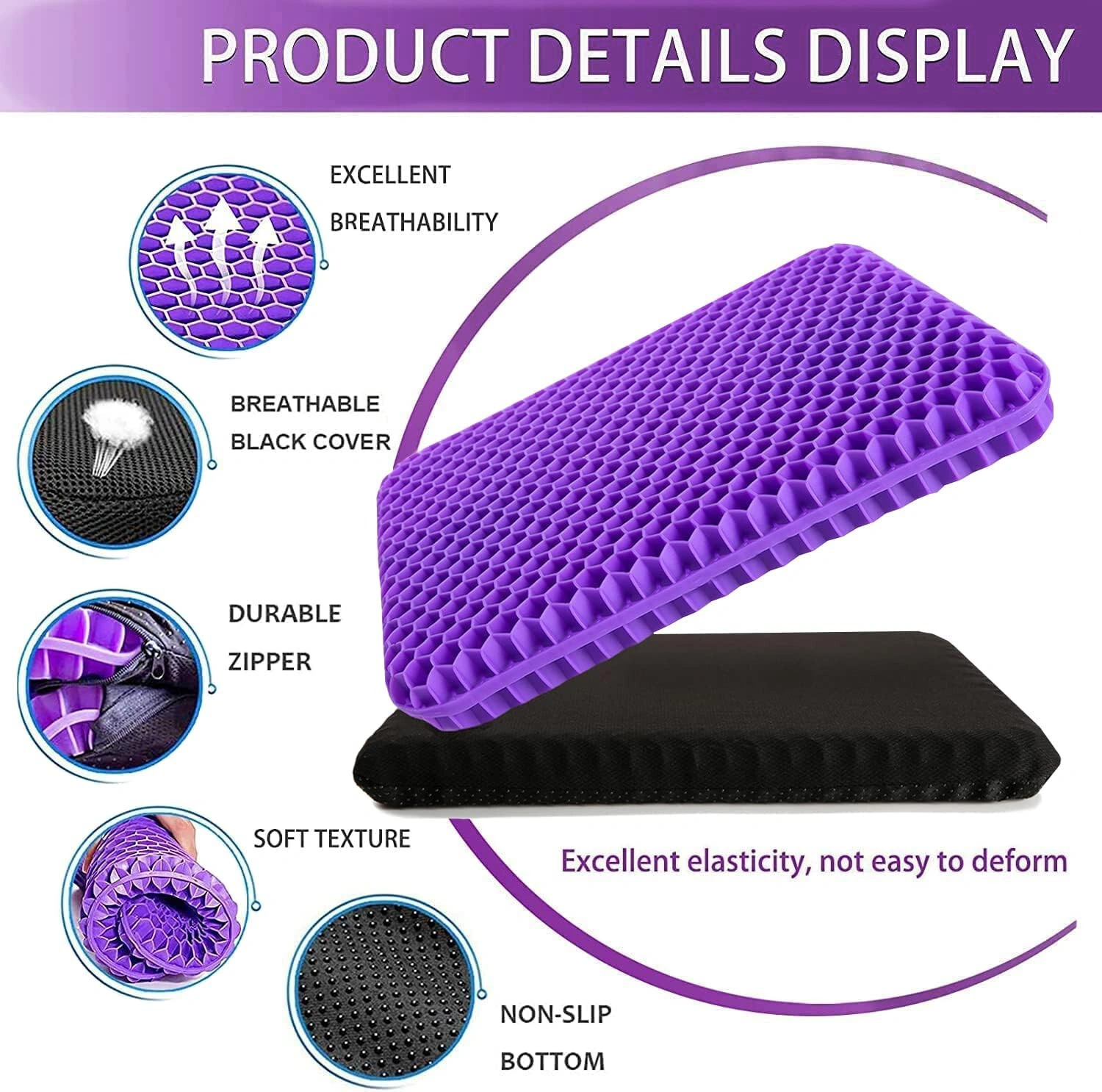 Honeycomb Breathable Gel Seat Cushion, Cooling Ergonomic Egg Sitting Pad Mat, Double Thick Memory Foam Office Chair Cushion view 5