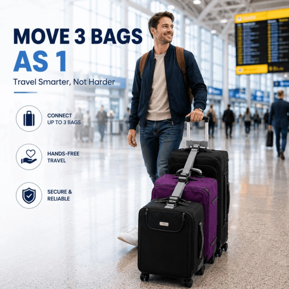 Adjustable Luggage Connector Straps - Attach 2 or 3 Suitcases Together, Secure Travel Bag Straps