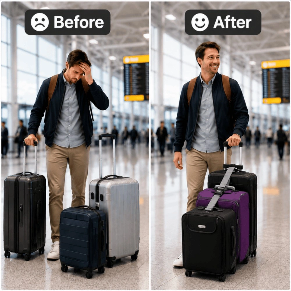 Adjustable Luggage Connector Straps - Attach 2 or 3 Suitcases Together, Secure Travel Bag Straps view 3