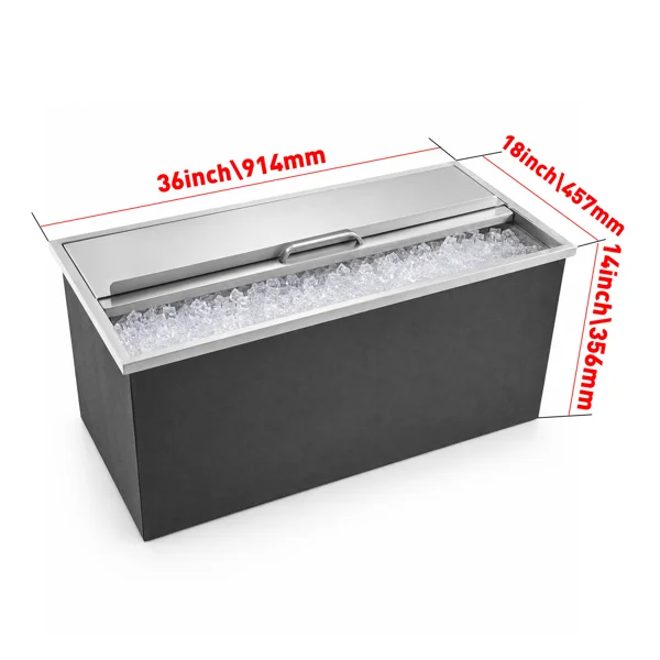 Drop-In Ice Chest, Stainless Steel Ice Storage Box with Sliding Lid and Drain Hose, Ice Bin for Chilled Wine, Beer, Beverage (36 x 18 x 14 Inches) view 4