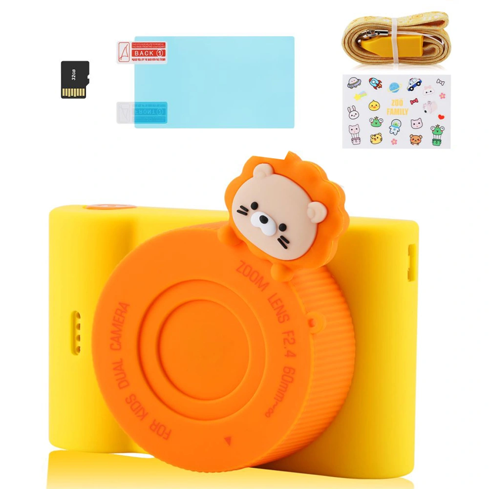 48MP Kids Camera WiFi 1080P 3 Inch Touchscreen Digital Camera 32GB TF Card Dual Camera Orange Lion