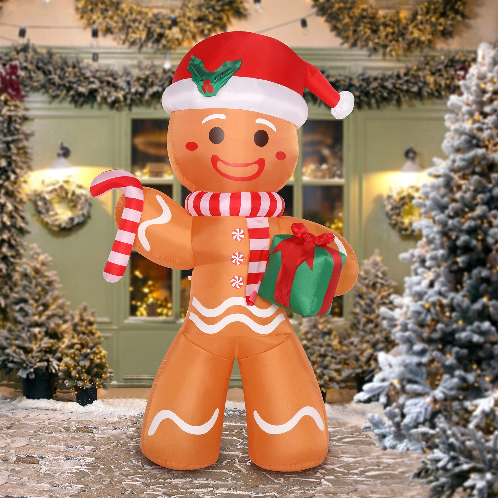 8ft Gingerbread Man String Lights, 5 LED 15W Candy Cane Gift Holders, Outdoor Garden Christmas Decoration for Yard & Lawn view 15
