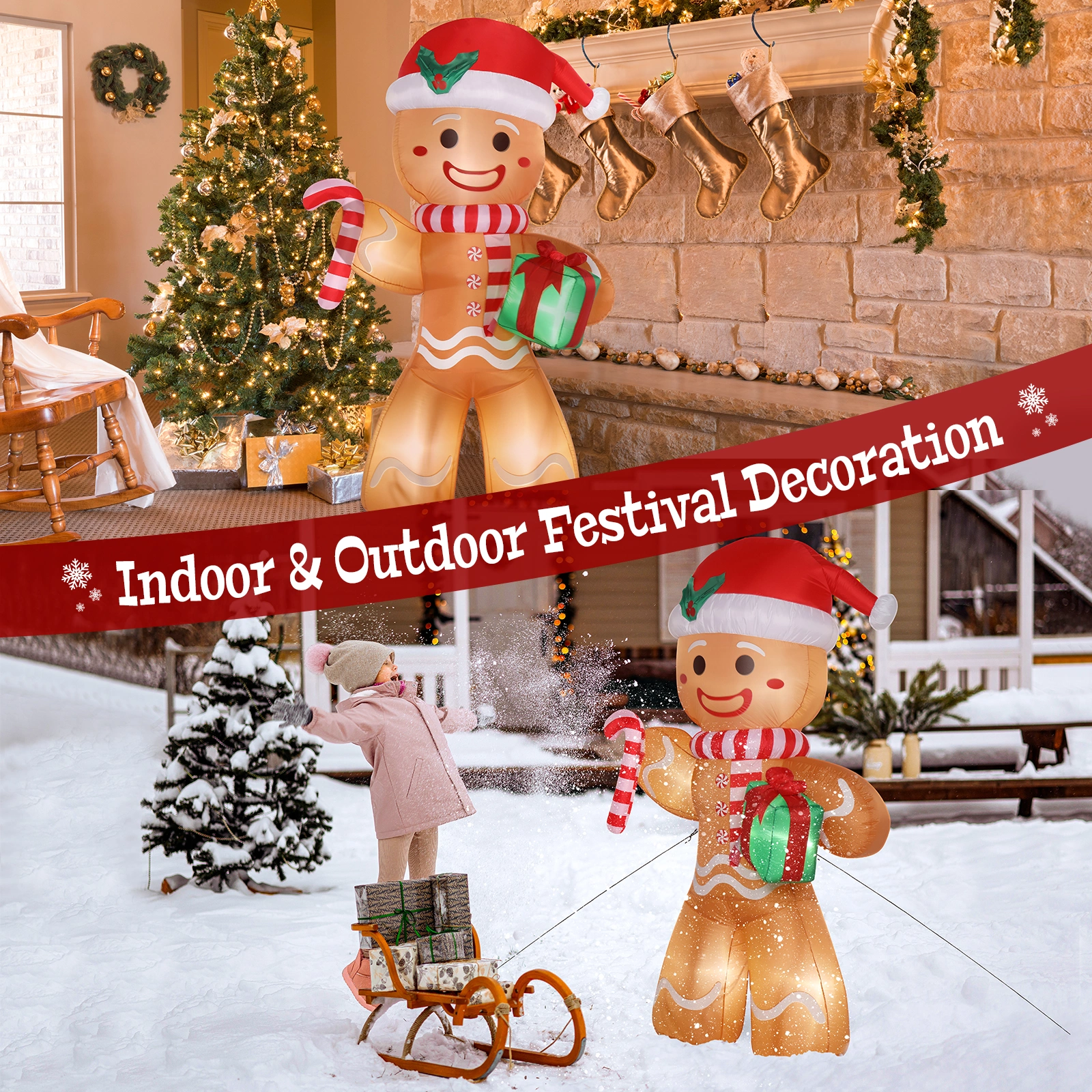 8ft Gingerbread Man String Lights, 5 LED 15W Candy Cane Gift Holders, Outdoor Garden Christmas Decoration for Yard & Lawn view 18